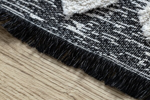 Covor ECO SISAL BOHO MOROC Etno Zig zag 22319 franjuri - două niveluri de lână gri / cremă, covor reciclat