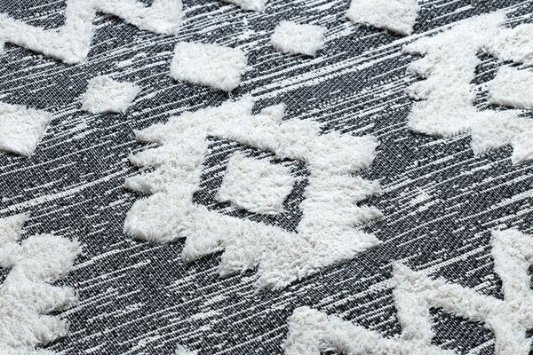 Covor ECO SISAL BOHO MOROC Etno Zig zag 22319 franjuri - două niveluri de lână gri / cremă, covor reciclat