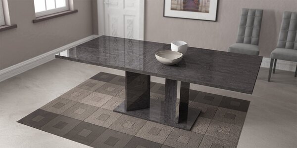 Set lemn masiv masă și scaune Sarah Grey - 2 scaune, 180 × 104 × 76 cm + 1 extensie