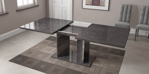 Set lemn masiv masă și scaune Sarah Grey - 2 scaune, 180 × 104 × 76 cm + 1 extensie