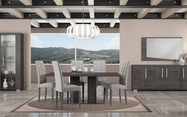 Set lemn masiv masă și scaune Sarah Grey - 2 scaune, 180 × 104 × 76 cm + 1 extensie