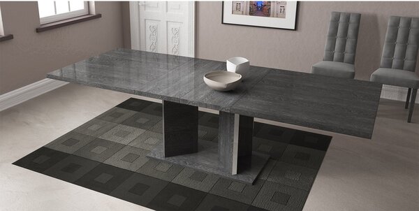 Set lemn masiv masă și scaune Sarah Grey - 2 scaune, 180 × 104 × 76 cm + 1 extensie