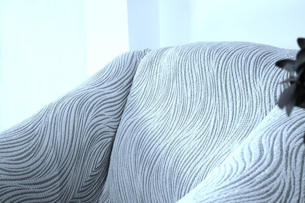 Set huse elastice pentru canapea 3 Locuri si 2 fotolii, cu volanas, model Jacquard Gri in dungi