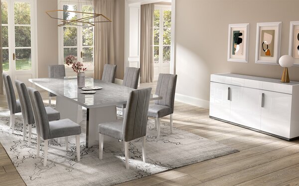 Set lemn masiv masă și scaune Mara White - 2 scaune, 180 × 104 × 76 cm