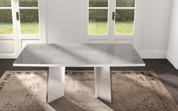 Set lemn masiv masă și scaune Mara White - 2 scaune, 180 × 104 × 76 cm