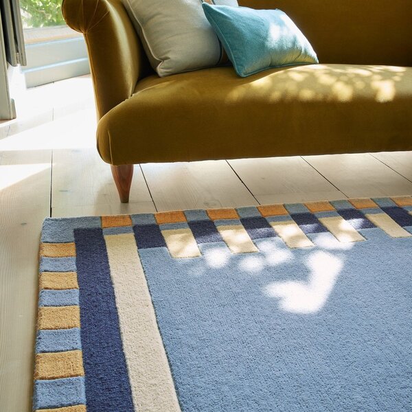 Covor albastru țesut manual din lână 160x230 cm Kai Wool Border – Flair Rugs