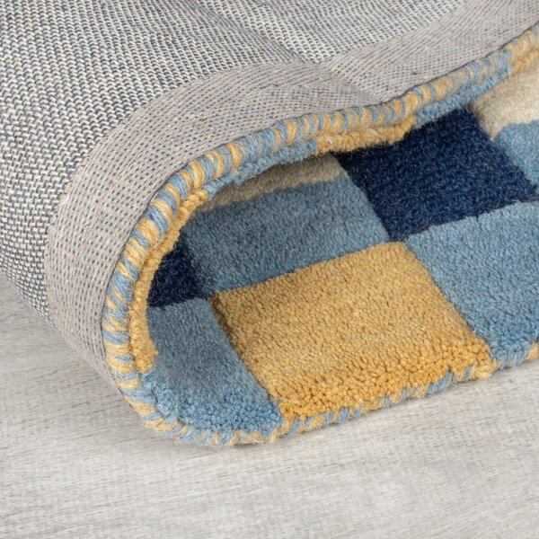 Covor albastru țesut manual din lână 160x230 cm Kai Wool Border – Flair Rugs