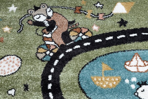 Covor FUN Route pentru copii, strada, animale, verde