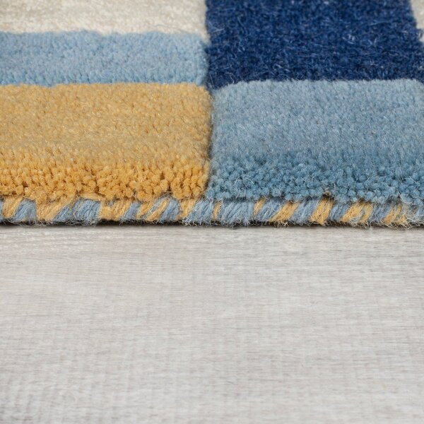 Covor albastru țesut manual din lână 160x230 cm Kai Wool Border – Flair Rugs