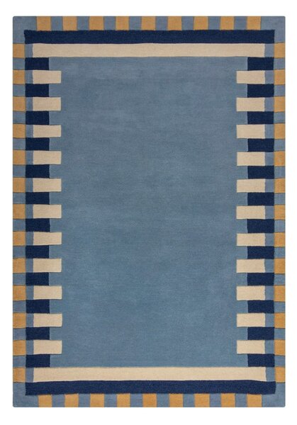 Covor albastru țesut manual din lână 160x230 cm Kai Wool Border – Flair Rugs