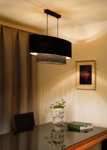 Lustră pe cablu Duolla DOUBLE OVAL RATTAN 2xE27/15W/230V negru/ratan