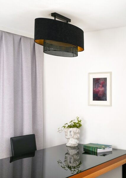 Lustră aplicată Duolla DOUBLE OVAL RATTAN 2xE27/15W/230V negru/ratan