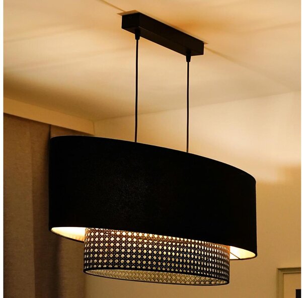 Lustră pe cablu Duolla DOUBLE OVAL RATTAN 2xE27/15W/230V negru/ratan
