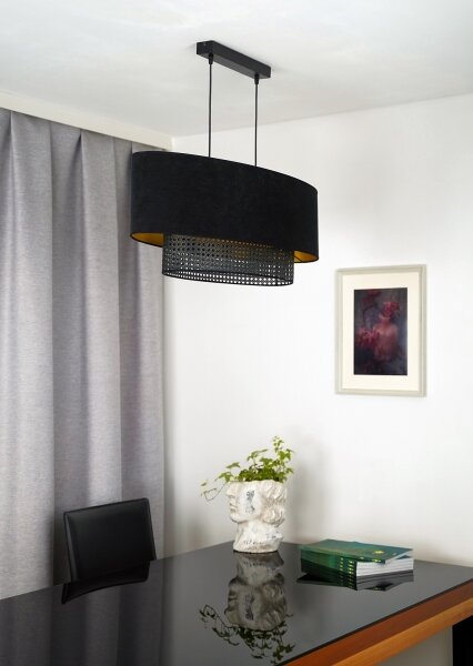 Lustră pe cablu Duolla DOUBLE OVAL RATTAN 2xE27/15W/230V negru/ratan