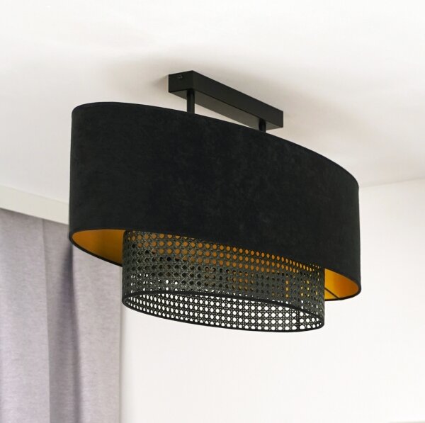 Lustră aplicată Duolla DOUBLE OVAL RATTAN 2xE27/15W/230V negru/ratan