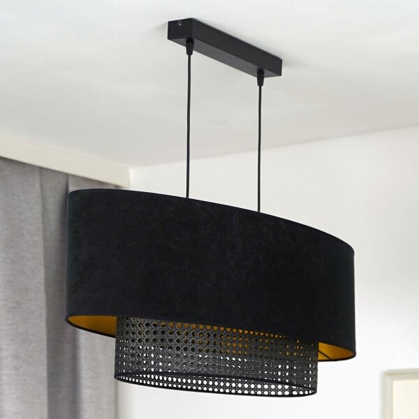 Lustră pe cablu Duolla DOUBLE OVAL RATTAN 2xE27/15W/230V negru/ratan