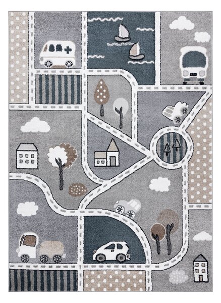 Covor FUN Strade pentru copii, strada, oraș, gri