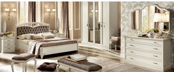 Comodă lemn masiv nuc Lorenzo /Bej, 130 × 54 × 91 cm - Crem