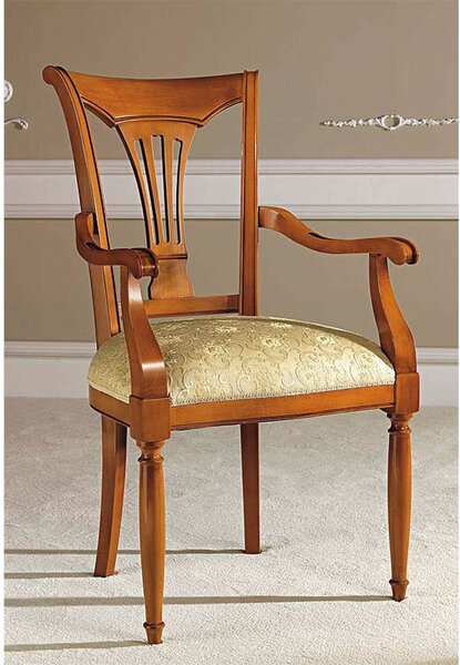 Scaun lemn masiv cu brațe Caterina Personalizabil, 56 × 62 × 102 cm - Crem