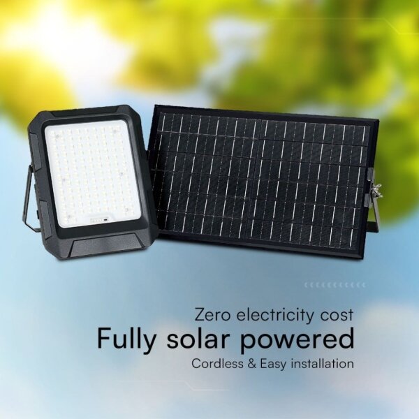 Proiector solar LED 15W/3,7V IP65 4000K negru, cu telecomandă