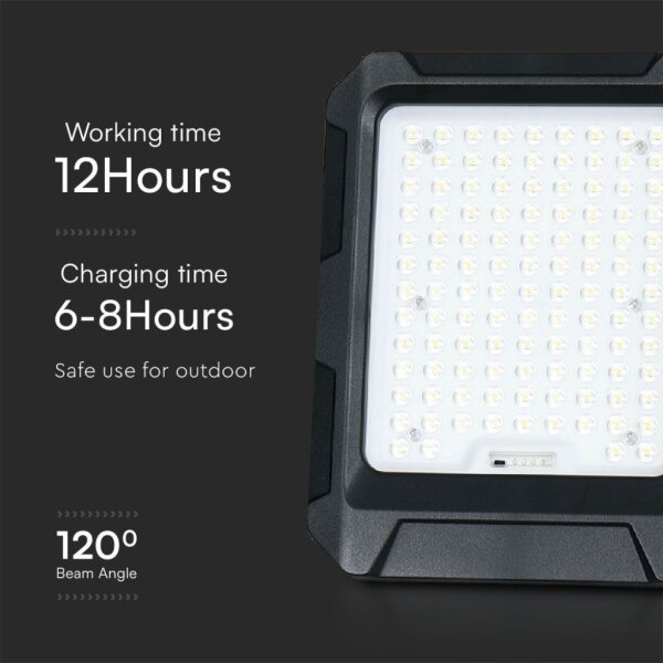 Proiector solar LED 10W 3,7V IP65 4000K negru + telecomandă