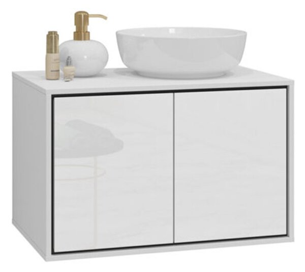 Dulap lemn masiv baie Irvella pentru chiuvetă, 78 × 51 × 48 cm - Alb