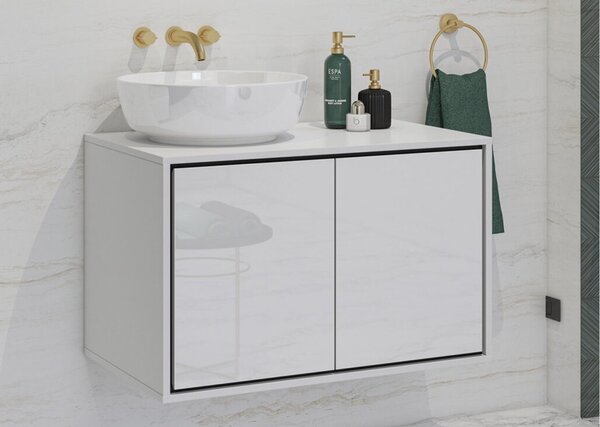 Dulap lemn masiv baie Irvella pentru chiuvetă, 78 × 51 × 48 cm - Alb