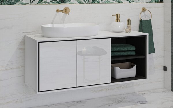 Dulap lemn masiv baie Irvella pentru chiuvetă, 120 × 51 × 48 cm - Alb