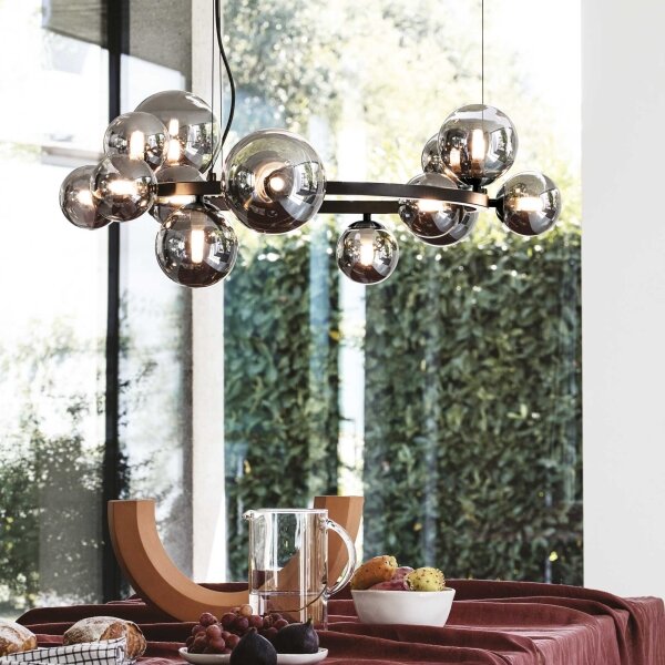 Ideal Lux - Lustru LED suspendat pe cablu PERLAGE 14xG9/3W/230V, diam. 85 cm, negru/fumuriu