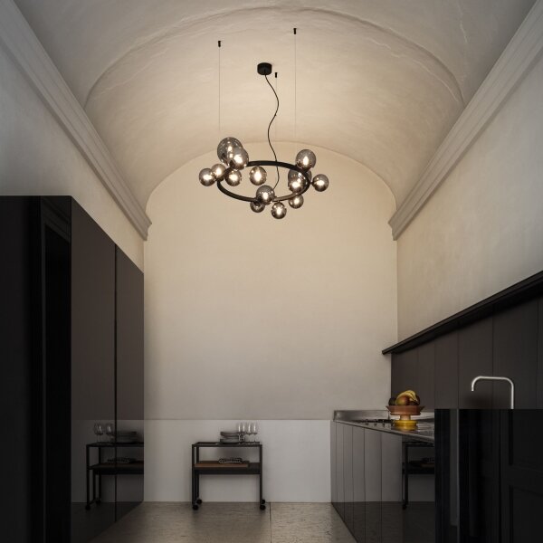 Ideal Lux - Lustru LED suspendat pe cablu PERLAGE 14xG9/3W/230V, diam. 85 cm, negru/fumuriu