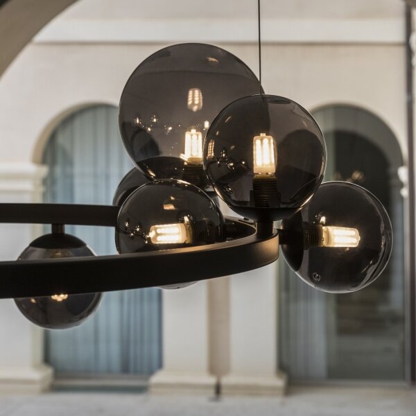 Ideal Lux - Lustru LED suspendat pe cablu PERLAGE 14xG9/3W/230V, diam. 85 cm, negru/fumuriu