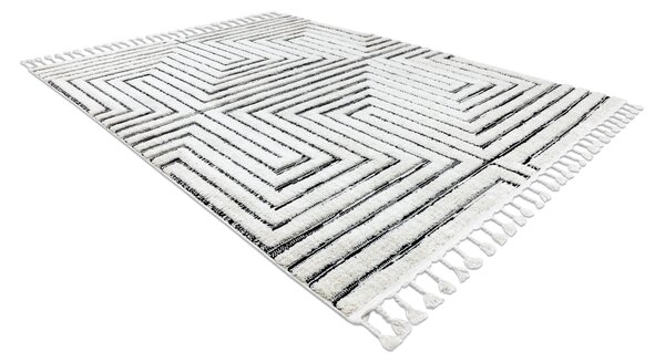 Covor SEVILLA Z788B labirint, greacă alb / antracit Franjuri Berber shaggy