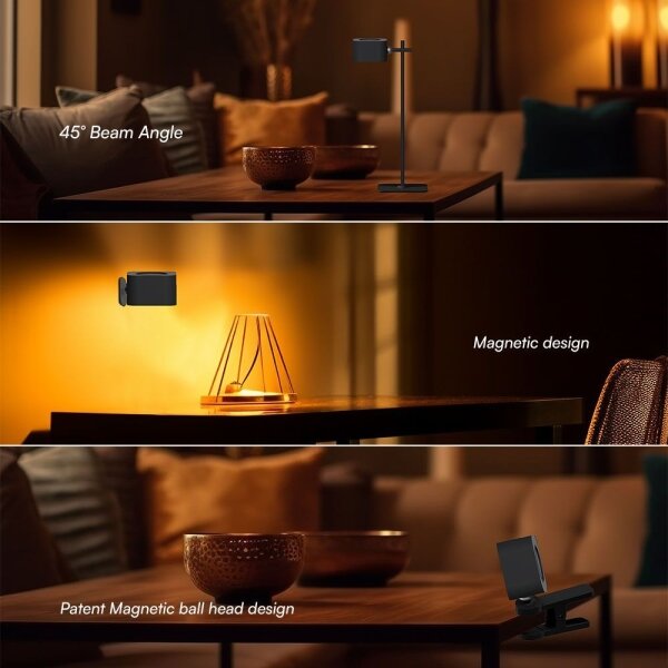 Lampă de birou LED magnetică reglabilă 4în1, 3W, 5V, 3000-6000K, 1800 mAh, negru