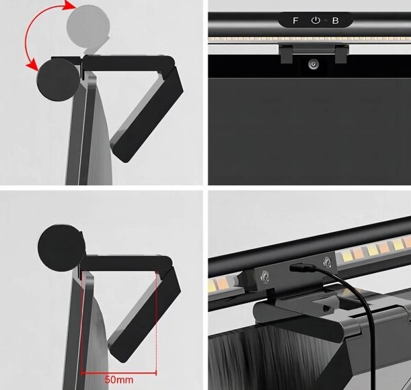 LED iluminare tactilă reglabilă monitor 42 cm, 5W, 5V, 3000-6000K, negru