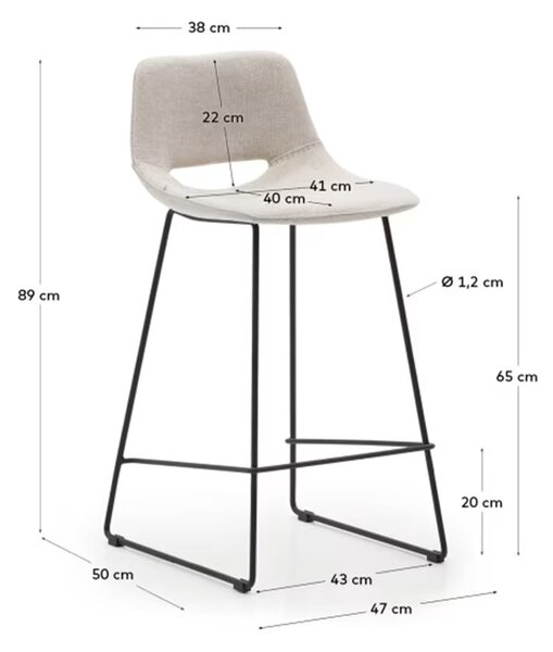 Scaun lemn masiv de bar Zahara - bej cu picioare metalice bej