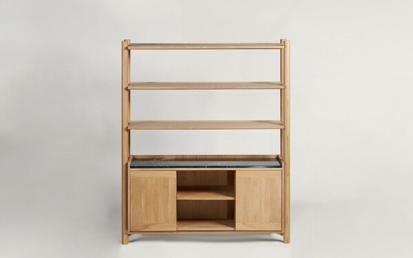 Bibliotecă lemn masiv Steekla si marmura, 152 × 43 × 183 cm - Nuc