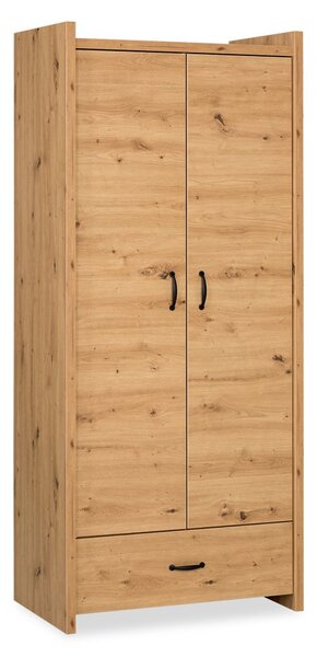 Dulap lemn masiv alb Amelie /Stejar, 84 × 190 × 50 cm - Stejar deschis