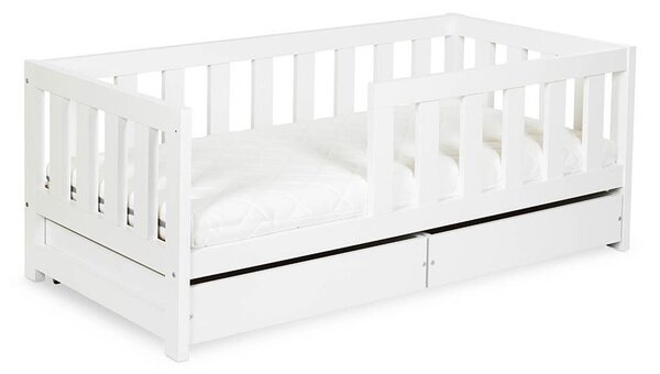 Pat lemn masiv alb pentru tineri Amelie 160×80cm /Stejar - Alb, Dulap pentru depozitare