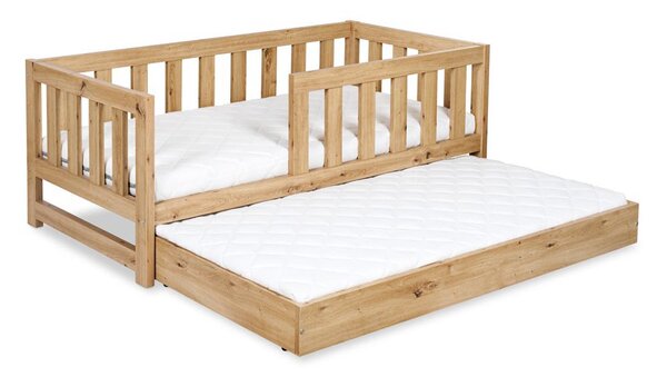 Pat lemn masiv alb pentru tineri Amelie 160×80cm /Stejar - Alb, Dulap pentru depozitare