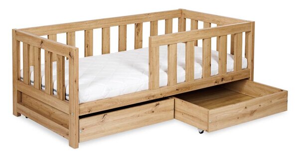 Pat lemn masiv alb pentru tineri Amelie 160×80cm /Stejar - Alb, Dulap pentru depozitare