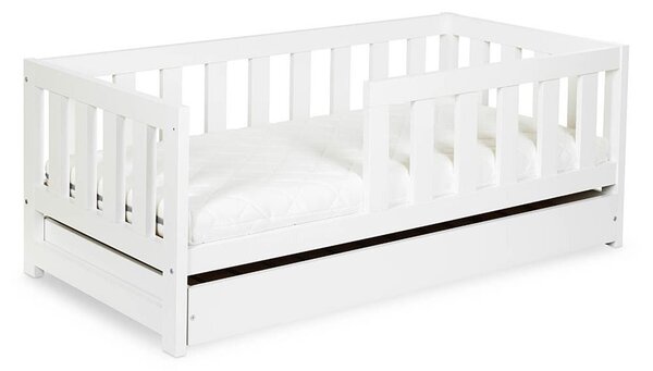 Pat lemn masiv alb pentru tineri Amelie 160×80cm /Stejar - Alb, Dulap pentru depozitare