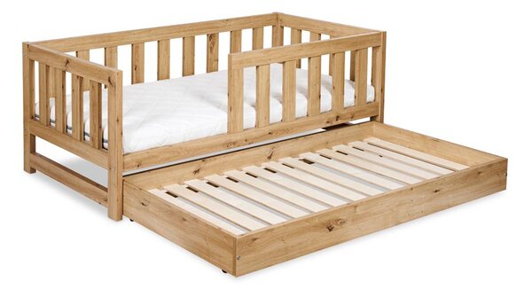 Pat lemn masiv alb pentru tineri Amelie 160×80cm /Stejar - Alb, Dulap pentru depozitare