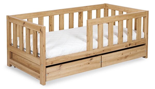 Pat lemn masiv alb pentru tineri Amelie 160×80cm /Stejar - Alb, Dulap pentru depozitare
