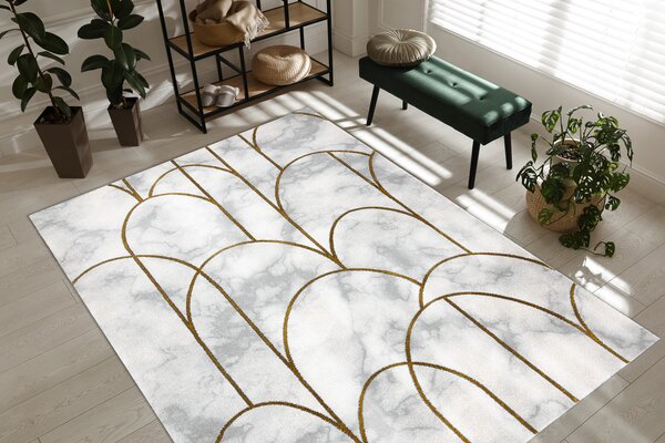 Exclusiv EMERALD covor 1016 glamour, stilat, art deco, marmură cremă / aur