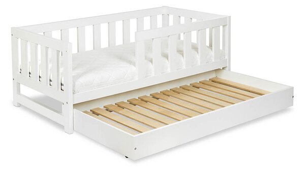 Pat lemn masiv alb pentru tineri Amelie 160×80cm /Stejar - Alb, Dulap pentru depozitare