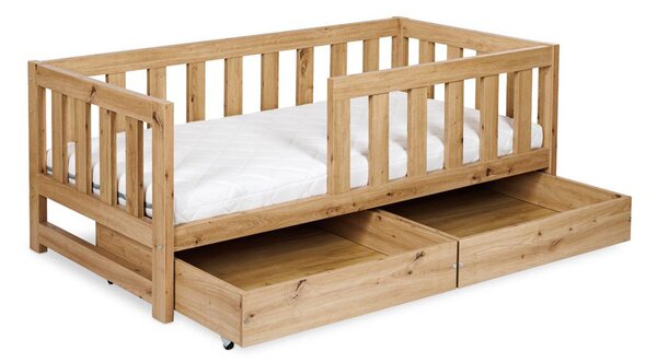 Pat lemn masiv alb pentru tineri Amelie 160×80cm /Stejar - Alb, Dulap pentru depozitare