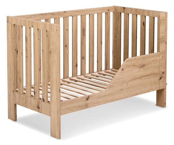 Pătuț lemn masiv alb pentru bebeluși Amelie II 120×60 cm /Stejar - Alb, Da