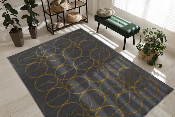 Exclusiv EMERALD covor 1010 glamour, stilat, cercuri gri / aur