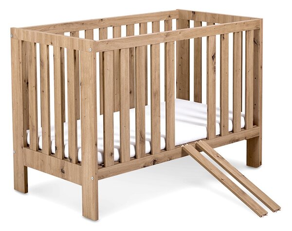 Pătuț lemn masiv alb pentru bebeluși Amelie II 120×60 cm /Stejar - Alb, Da