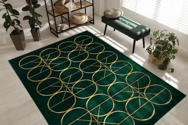 Exclusiv EMERALD covor 1010 glamour, stilat, cercuri sticla verde / aur